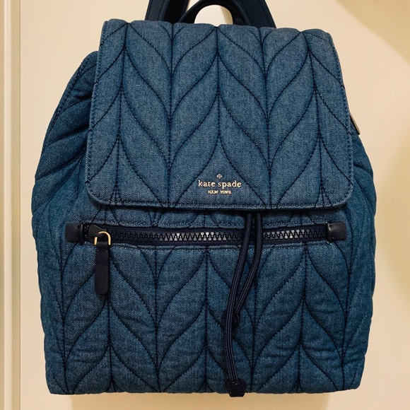 KATE SPADE ELLIE LARGE FLAP BACKPACK DENIM QUILTED - Picture 6 of 8